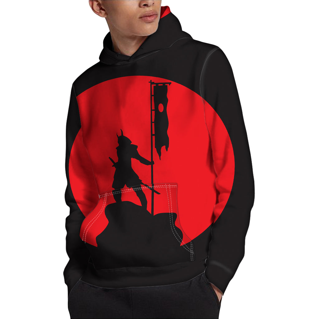 Red Sun Samurai Print Pullover Hoodie