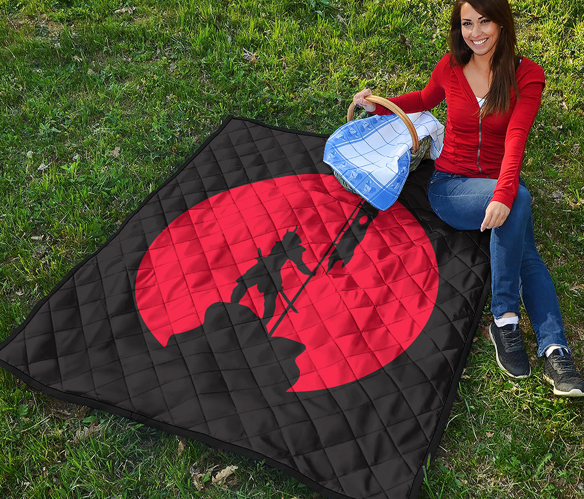 Red Sun Samurai Print Quilt