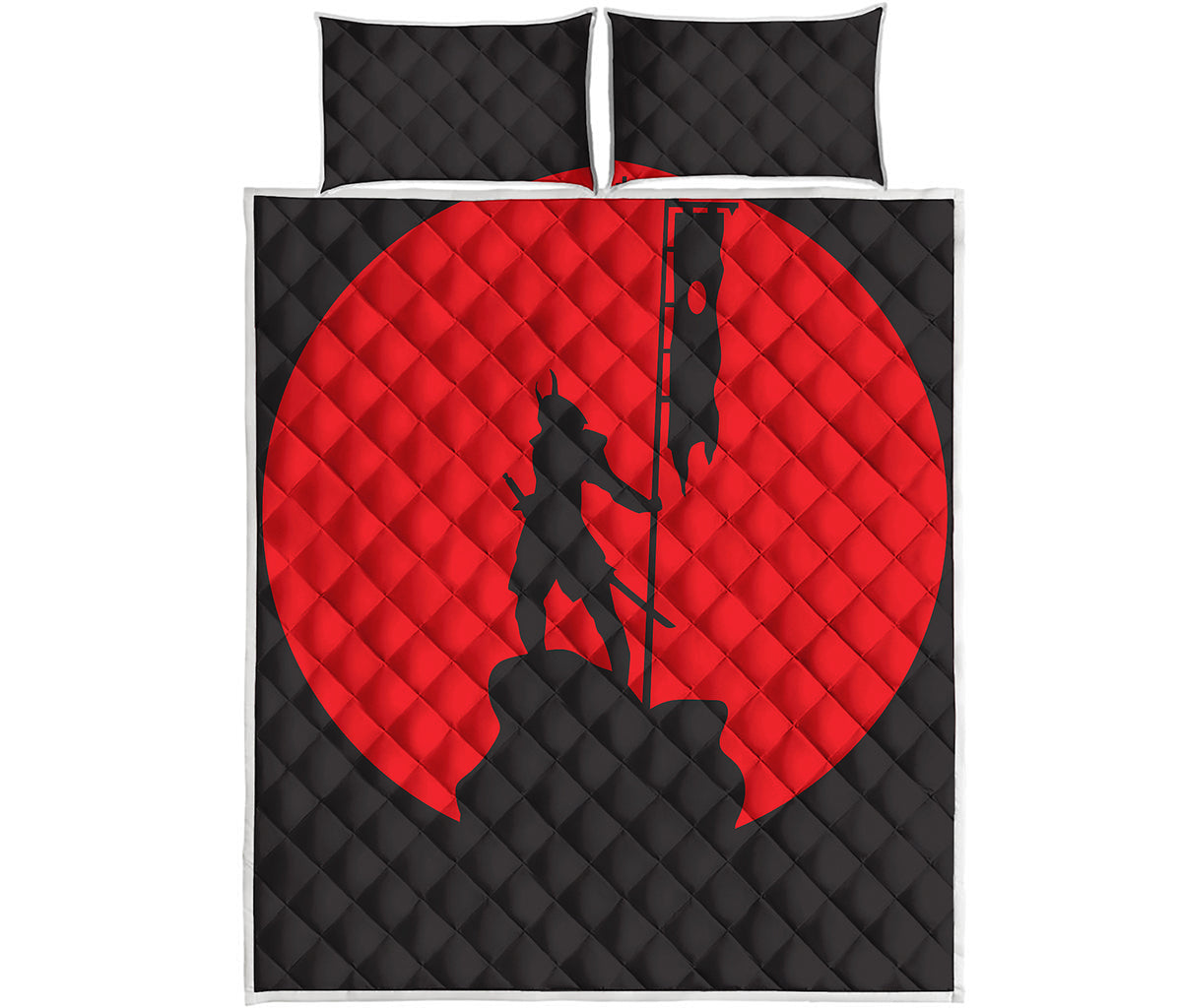 Red Sun Samurai Print Quilt Bed Set
