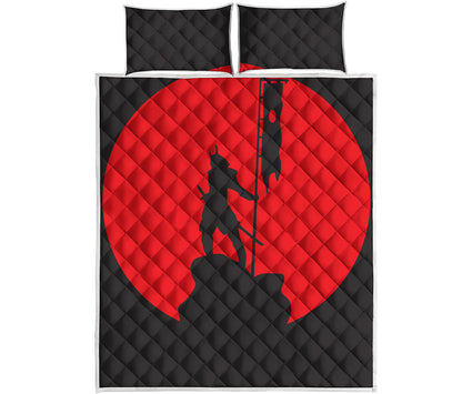 Red Sun Samurai Print Quilt Bed Set