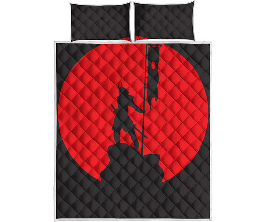 Red Sun Samurai Print Quilt Bed Set