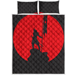 Red Sun Samurai Print Quilt Bed Set