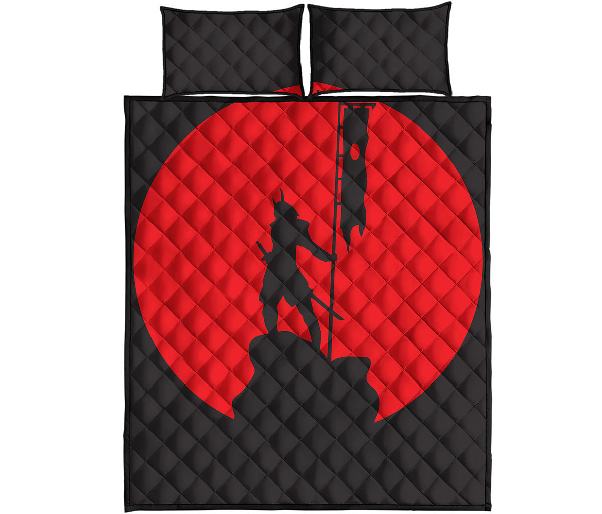 Red Sun Samurai Print Quilt Bed Set