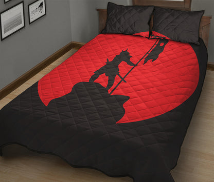 Red Sun Samurai Print Quilt Bed Set