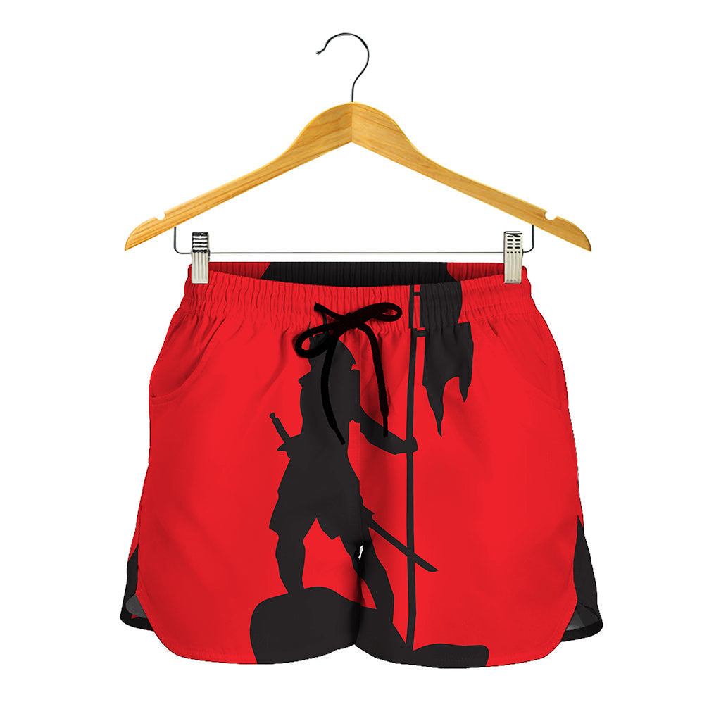 Red Sun Samurai Print Women's Shorts