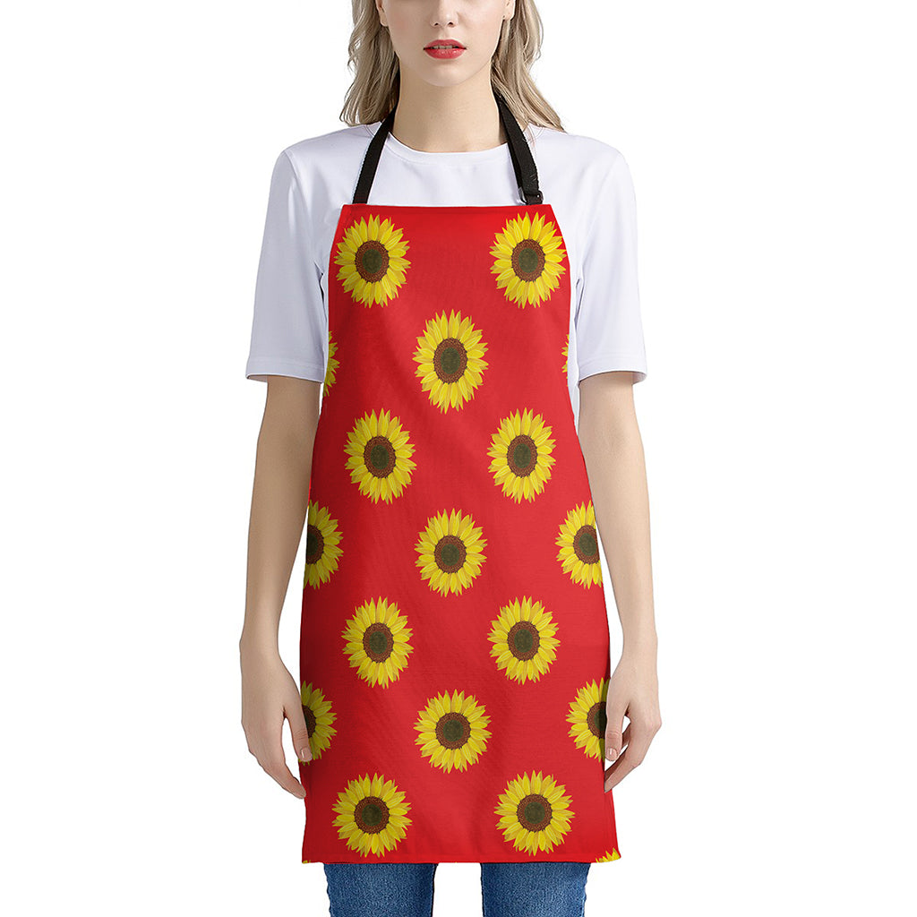 Red Sunflower Pattern Print Apron