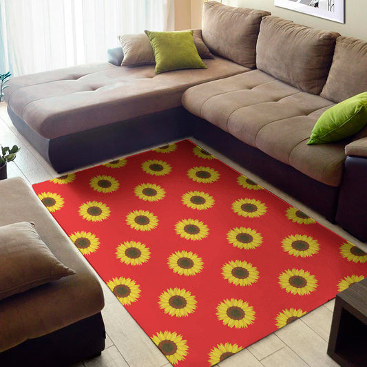 Red Sunflower Pattern Print Area Rug