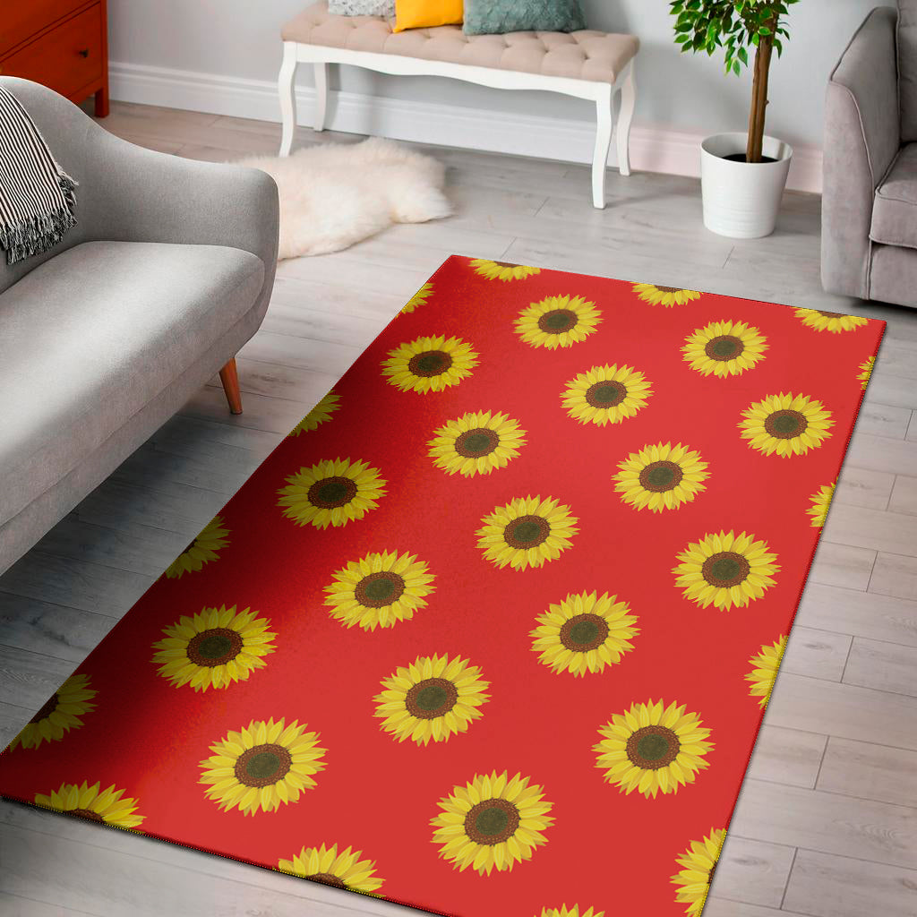 Red Sunflower Pattern Print Area Rug
