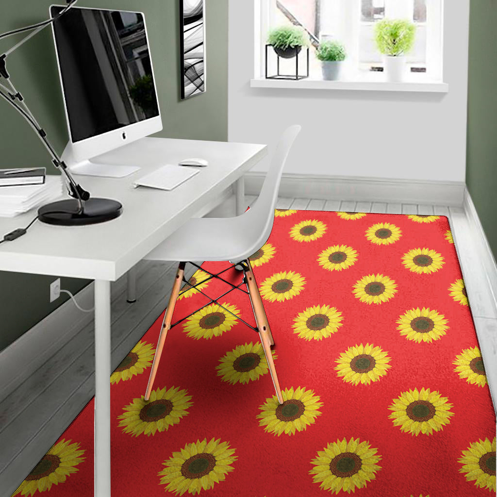 Red Sunflower Pattern Print Area Rug