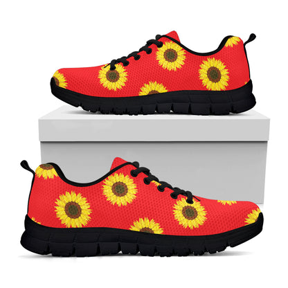 Red Sunflower Pattern Print Black Sneakers