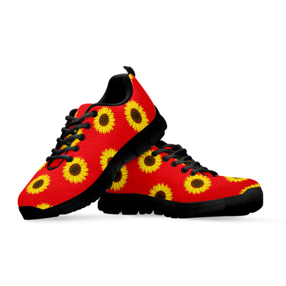 Red Sunflower Pattern Print Black Sneakers