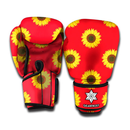 Red Sunflower Pattern Print Boxing Gloves