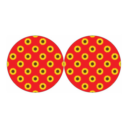 Red Sunflower Pattern Print Car Coasters