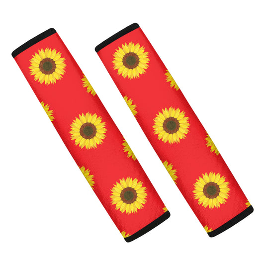 Red Sunflower Pattern Print Car Seat Belt Covers