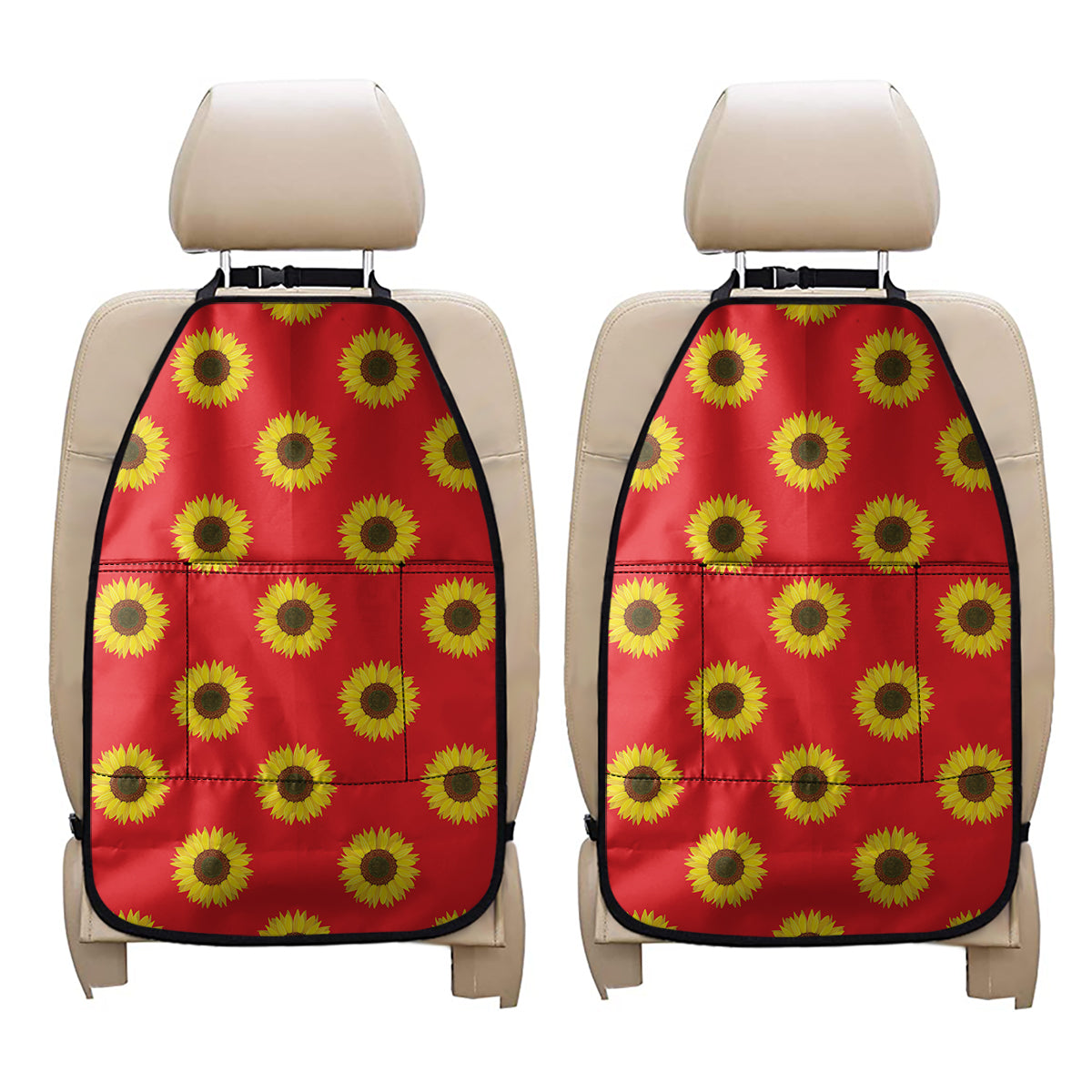 Red Sunflower Pattern Print Car Seat Organizers