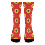 Red Sunflower Pattern Print Crew Socks