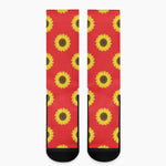 Red Sunflower Pattern Print Crew Socks