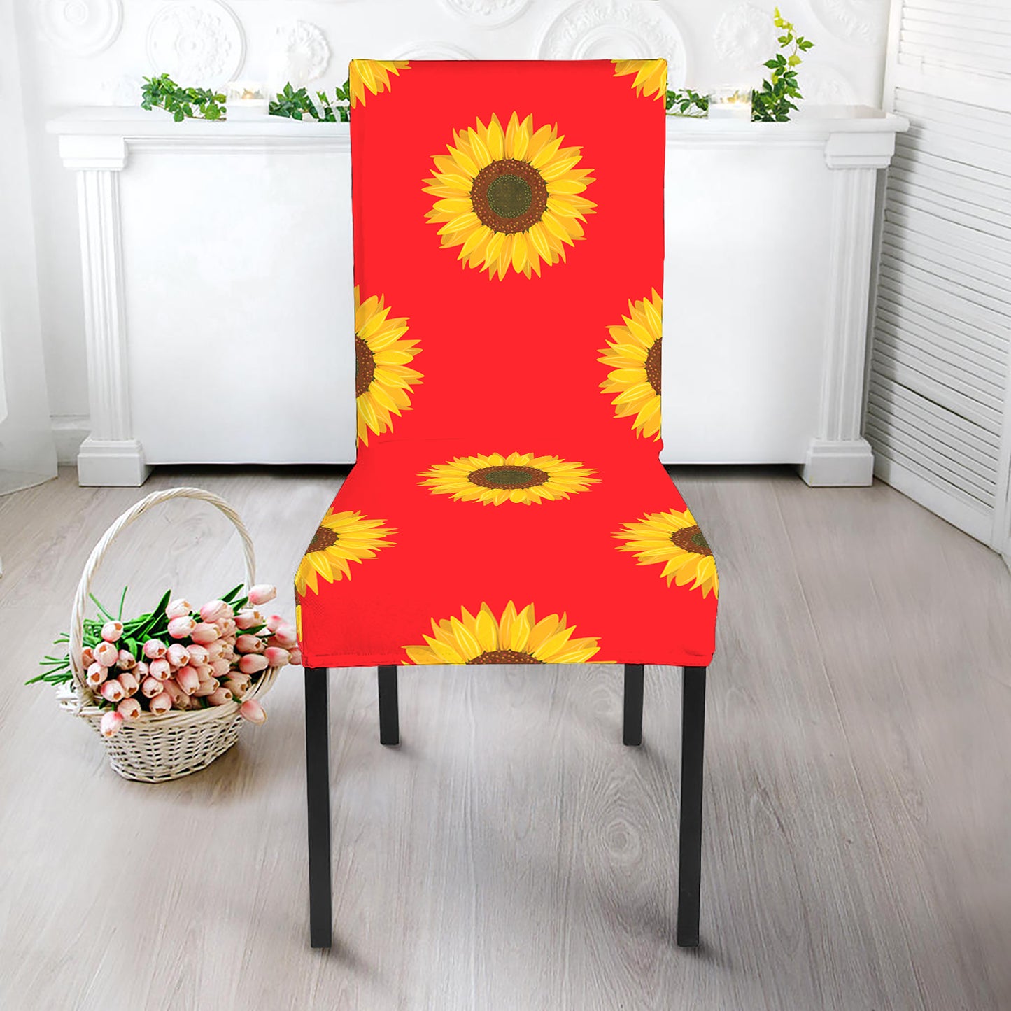 Red Sunflower Pattern Print Dining Chair Slipcover