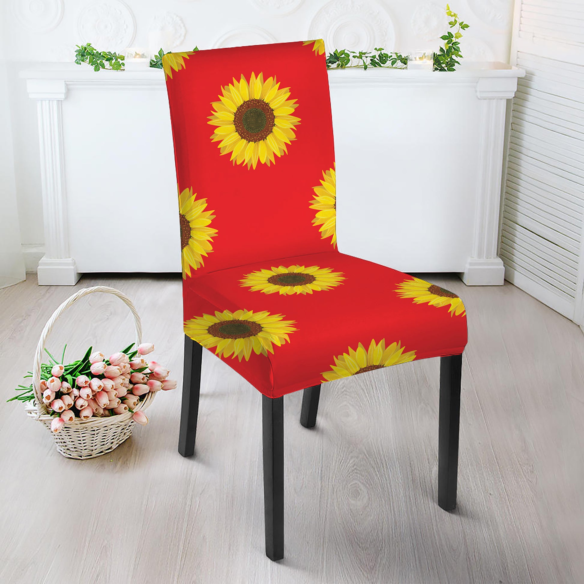 Red Sunflower Pattern Print Dining Chair Slipcover