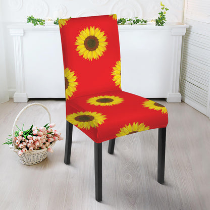 Red Sunflower Pattern Print Dining Chair Slipcover