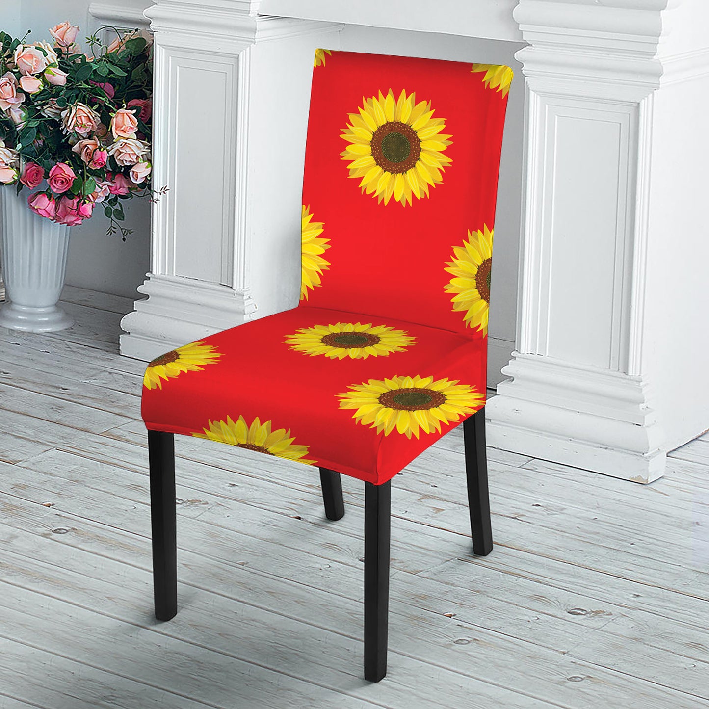 Red Sunflower Pattern Print Dining Chair Slipcover