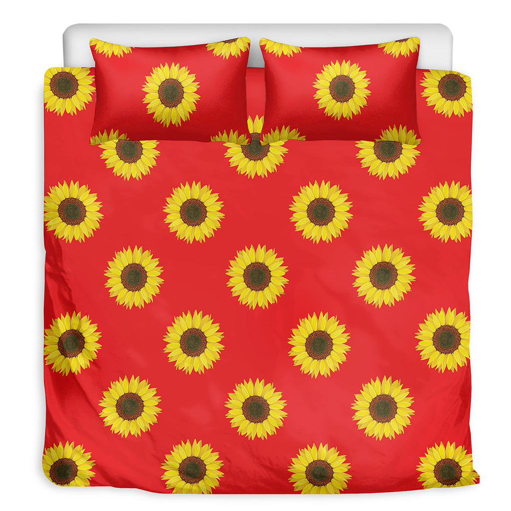 Red Sunflower Pattern Print Duvet Cover Bedding Set