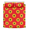 Red Sunflower Pattern Print Duvet Cover Bedding Set