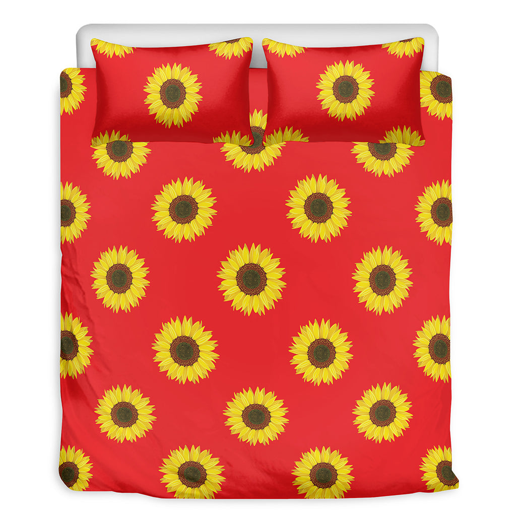 Red Sunflower Pattern Print Duvet Cover Bedding Set