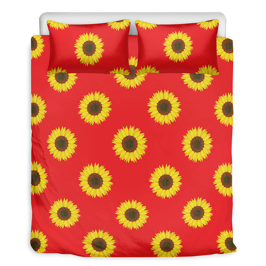 Red Sunflower Pattern Print Duvet Cover Bedding Set