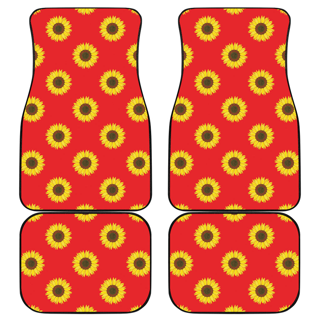 Red Sunflower Pattern Print Front and Back Car Floor Mats