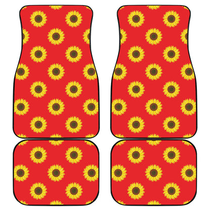 Red Sunflower Pattern Print Front and Back Car Floor Mats