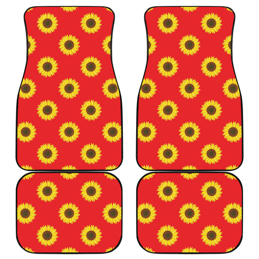 Red Sunflower Pattern Print Front and Back Car Floor Mats