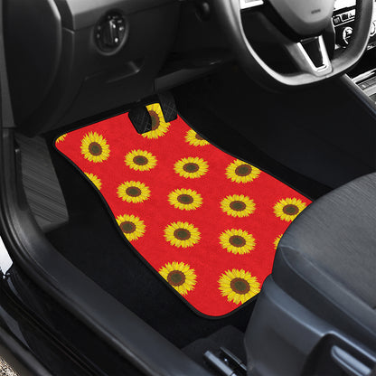 Red Sunflower Pattern Print Front and Back Car Floor Mats