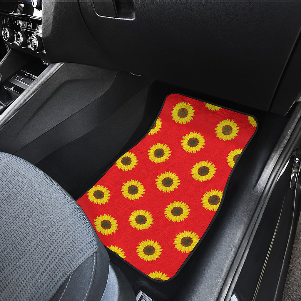 Red Sunflower Pattern Print Front and Back Car Floor Mats