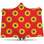 Red Sunflower Pattern Print Hooded Blanket