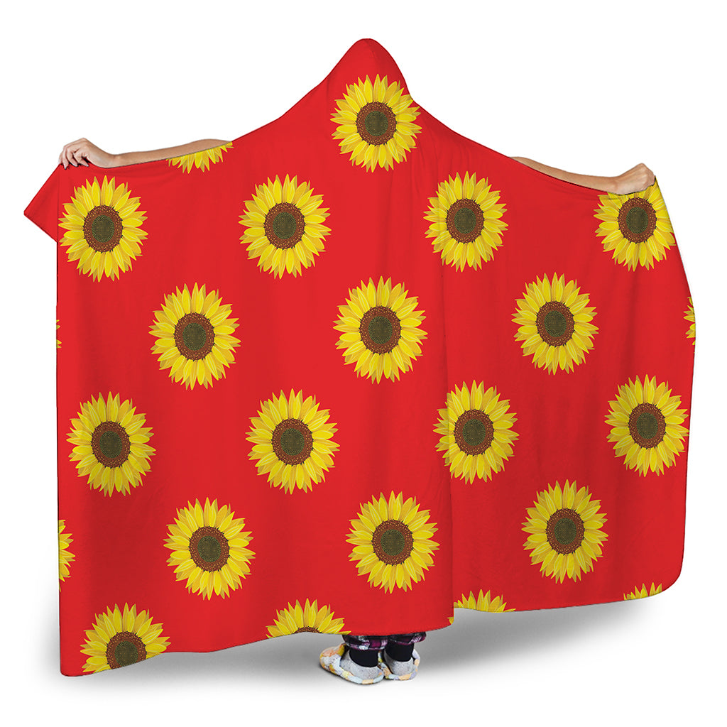 Red Sunflower Pattern Print Hooded Blanket