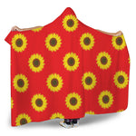 Red Sunflower Pattern Print Hooded Blanket