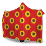 Red Sunflower Pattern Print Hooded Blanket
