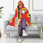 Red Sunflower Pattern Print Hooded Blanket