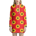 Red Sunflower Pattern Print Pullover Hoodie Dress