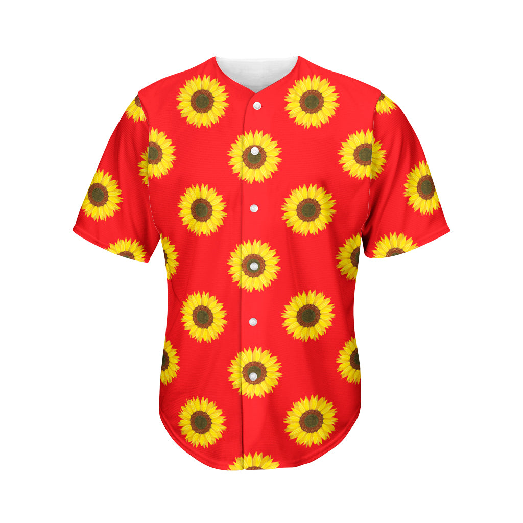 Red Sunflower Pattern Print Men's Baseball Jersey