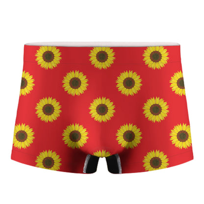 Red Sunflower Pattern Print Men's Boxer Briefs