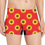 Red Sunflower Pattern Print Men's Boxer Briefs