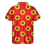 Red Sunflower Pattern Print Men's Short Sleeve Shirt