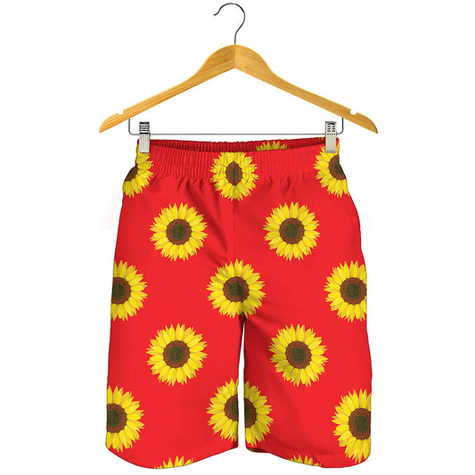 Red Sunflower Pattern Print Men's Shorts