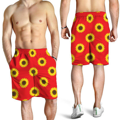 Red Sunflower Pattern Print Men's Shorts