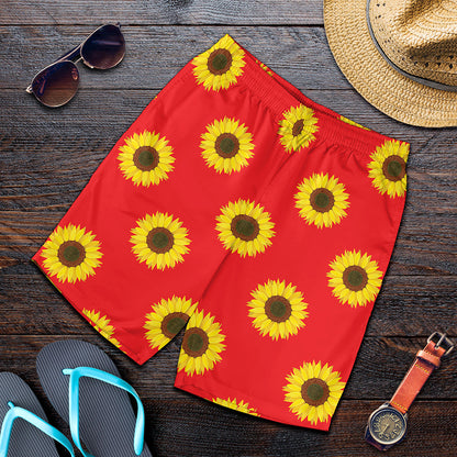 Red Sunflower Pattern Print Men's Shorts