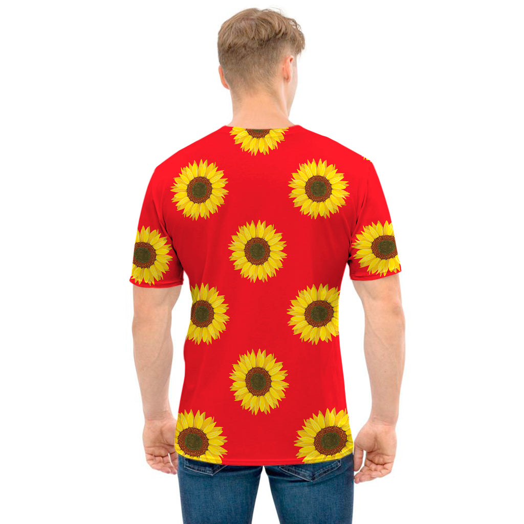 Red Sunflower Pattern Print Men's T-Shirt