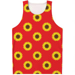 Red Sunflower Pattern Print Men's Tank Top