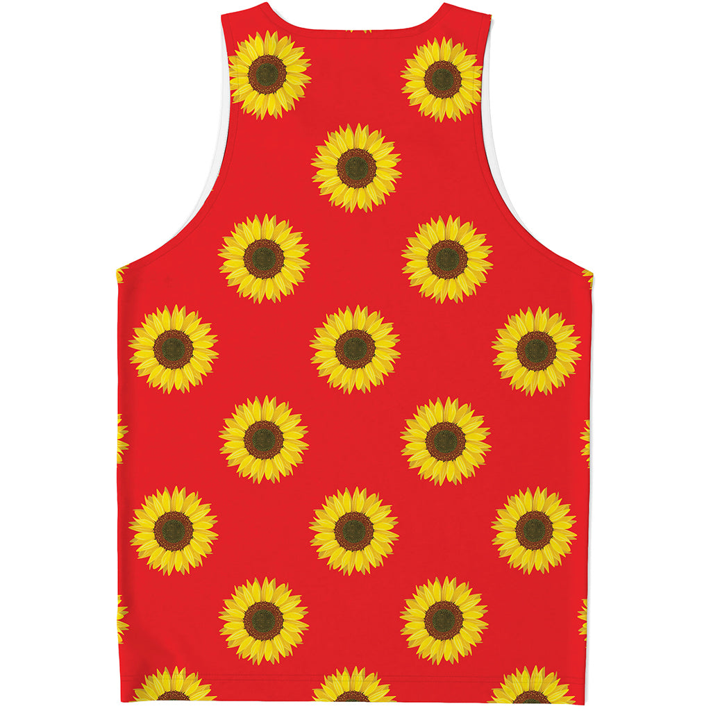 Red Sunflower Pattern Print Men's Tank Top
